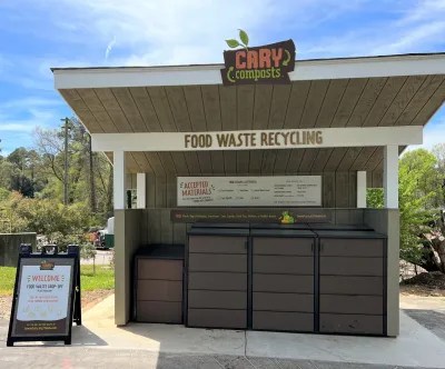 A food waster recycling stand in Cary North Carolina.
